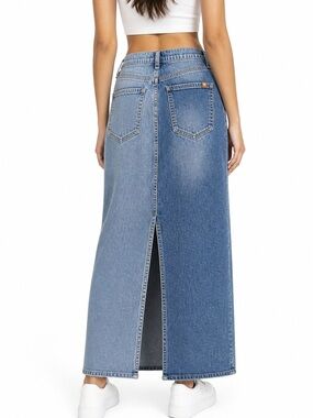 Jessica Simpson  Tone blue Denim Maxi Skirt Back Slit Size 8